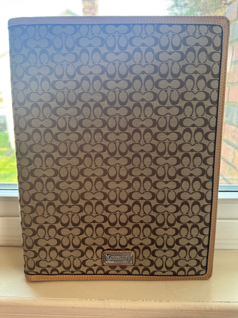 Coach Brown Signature Monogram Portfolio with Tan Trim